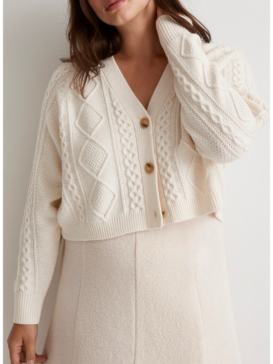 Madewell Sweaters - Madewell Cream Cable Knit Cropped Merino Wool Blend Cardigan Size Large